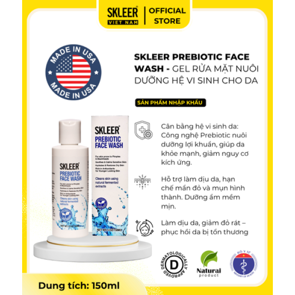 SKLEER PREBIOTIC WASH FACE - GEL RỬA MẶT NUÔI DƯỠNG HỆ VI SINH DA (150ml)