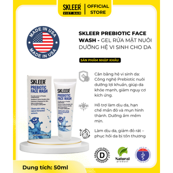 SKLEER PREBIOTIC WASH FACE - GEL RỬA MẶT NUÔI DƯỠNG HỆ VI SINH DA (50ml)